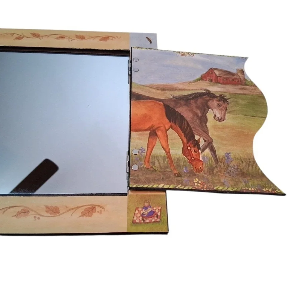 Farm Scene Horses Barn Meadow Hangable or Tabletop Mirror w/Doors 14